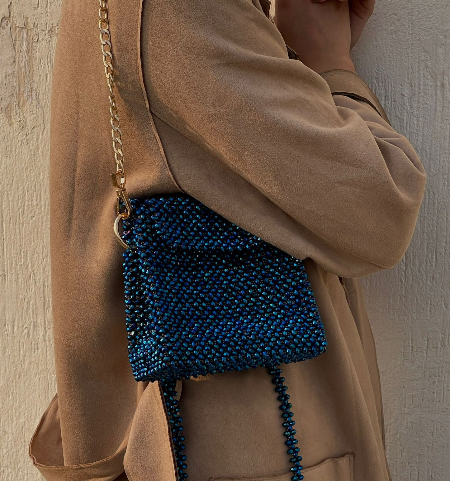 Handmade Blue Beaded Shoulder & Crossbody Bag – Stylish & Versatile