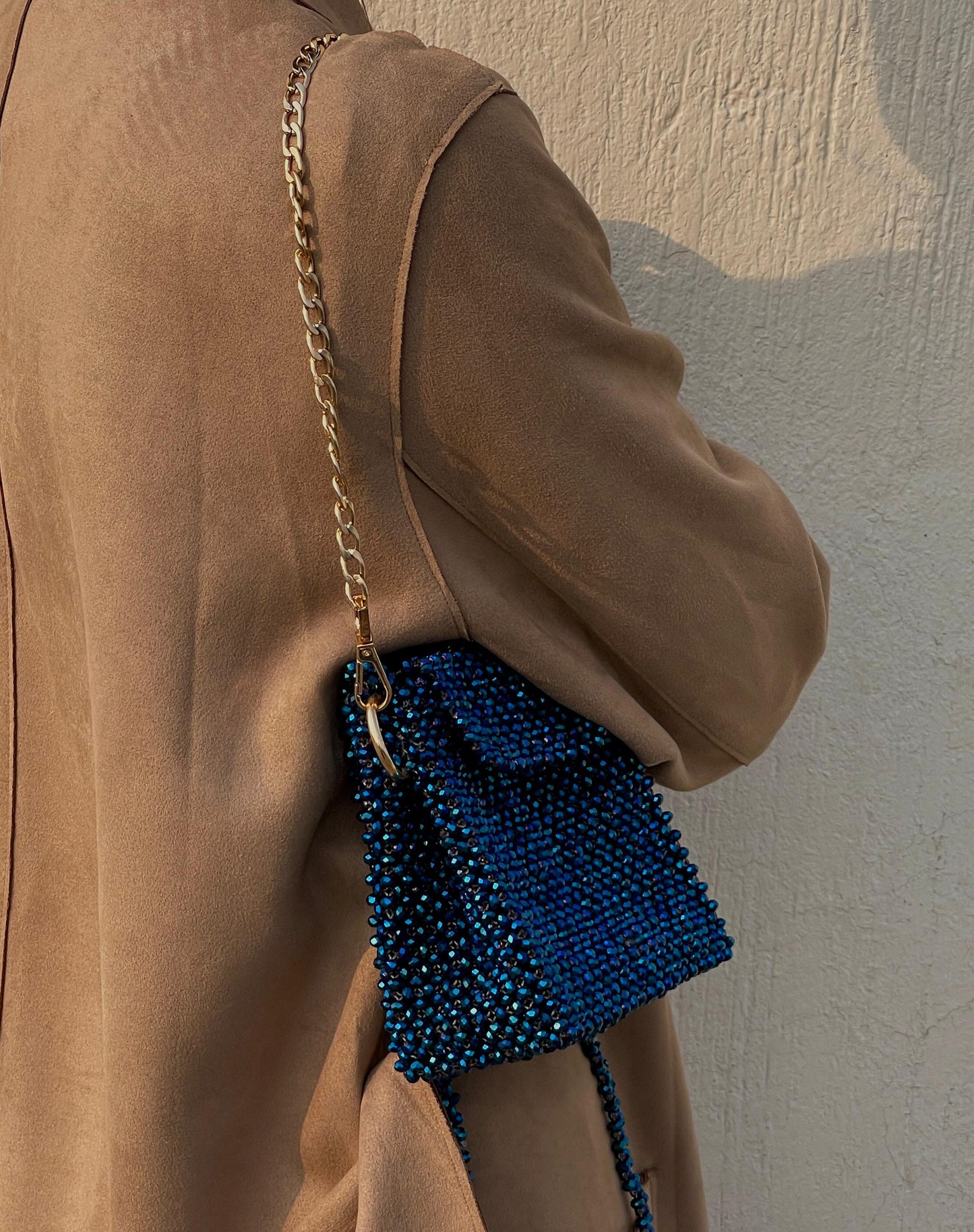 Handmade Blue Beaded Shoulder & Crossbody Bag – Stylish & Versatile