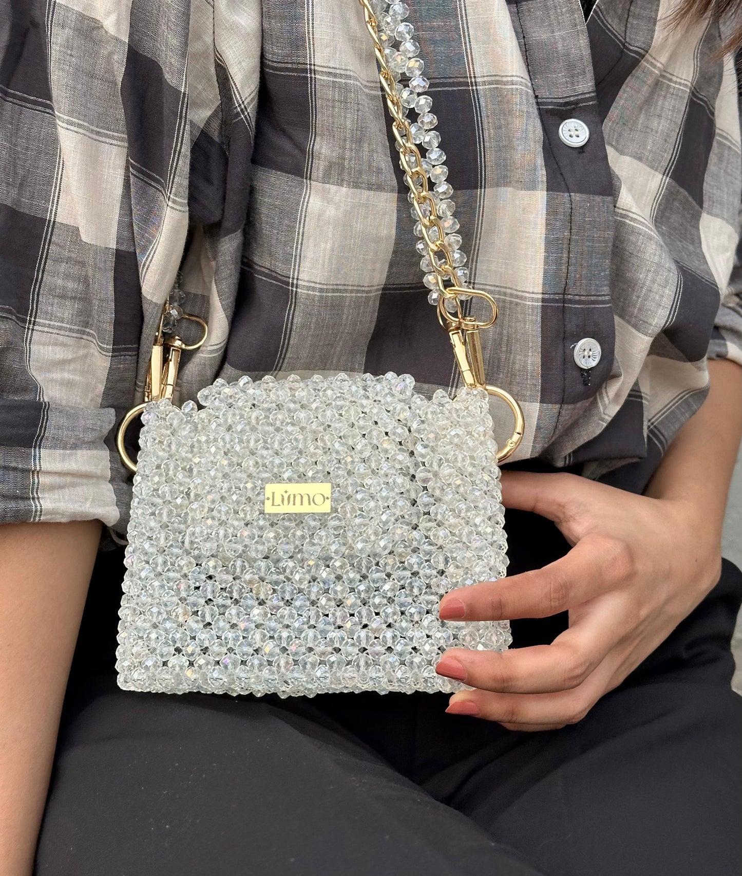 White Crystal Beaded Bag - Timeless Handcrafted Elegance