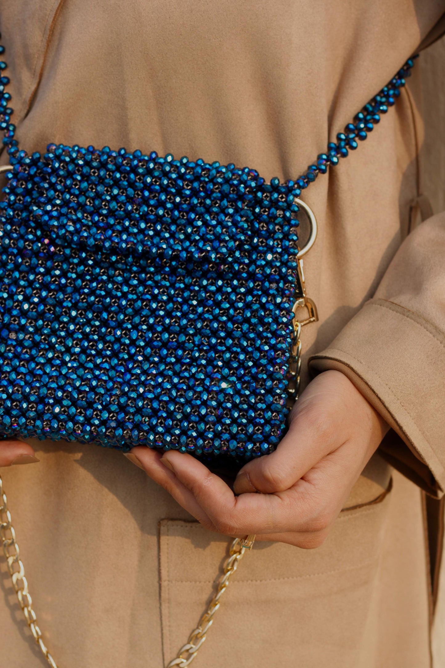 Handmade Blue Beaded Shoulder & Crossbody Bag – Stylish & Versatile