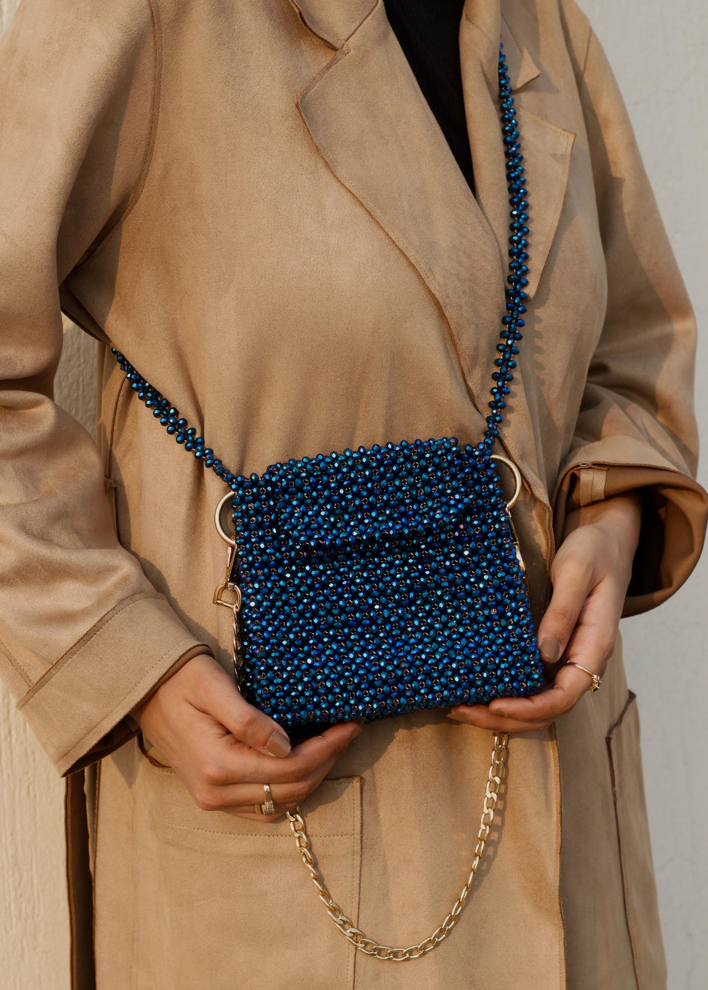 Handmade Blue Beaded Shoulder & Crossbody Bag – Stylish & Versatile