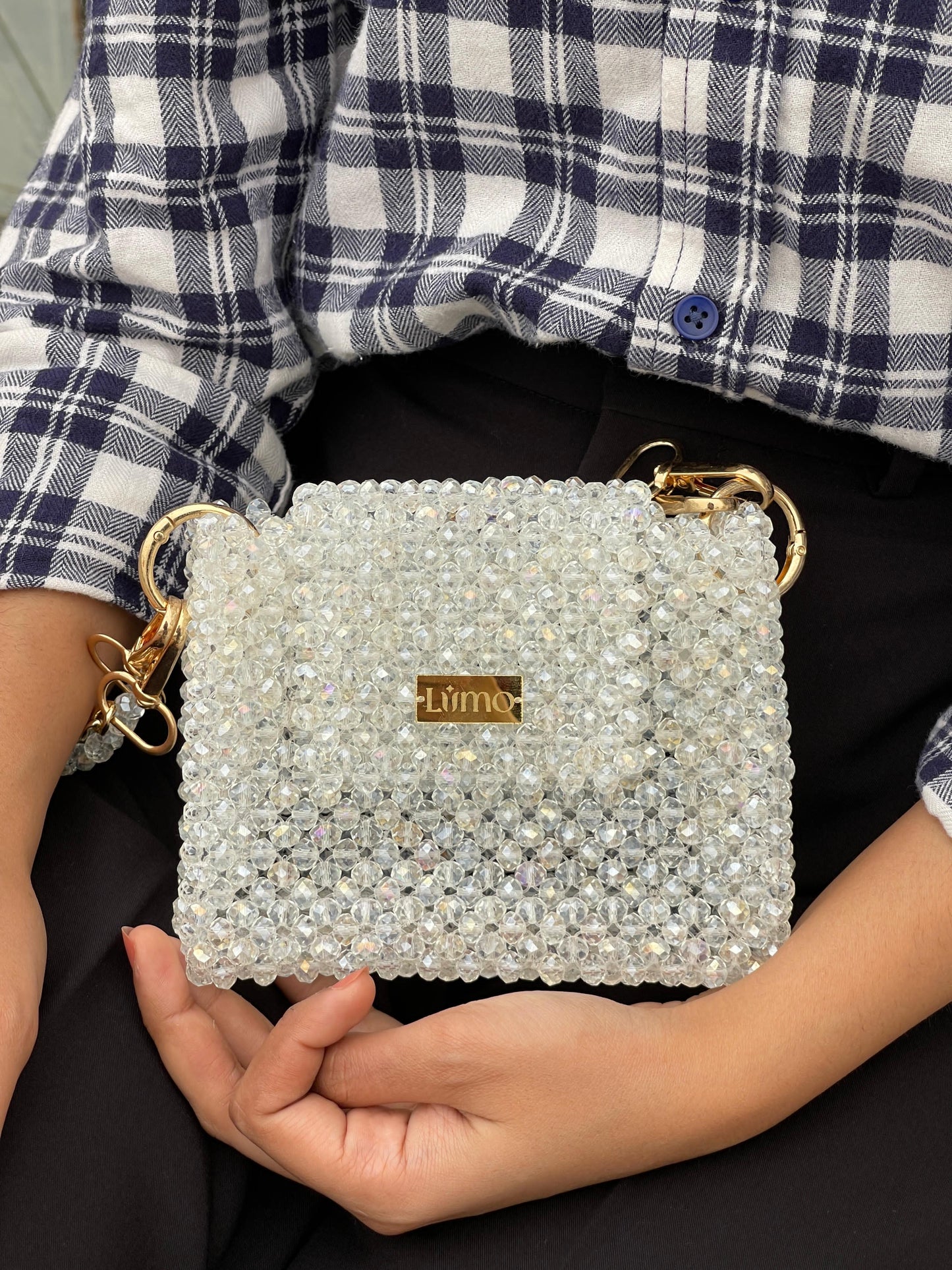 White Crystal Beaded Bag - Timeless Handcrafted Elegance