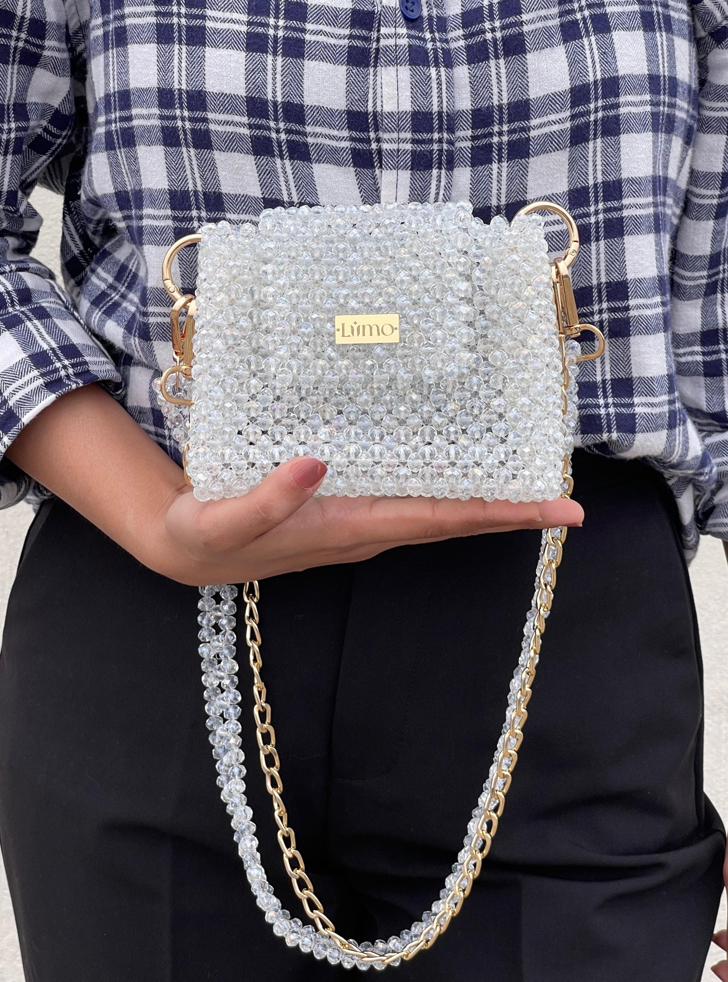 White Crystal Beaded Bag - Timeless Handcrafted Elegance