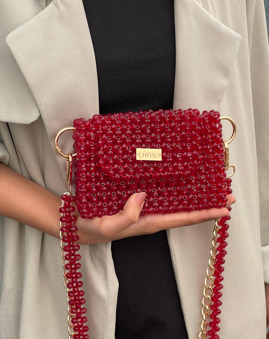 Elegant Red Beaded Crystal Crossbody Bag - Handcrafted Luxury